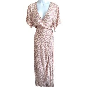 Sanne Alexandra Floral Maxi Wrap Dress Womens Small Purple Feminine Summer Beach